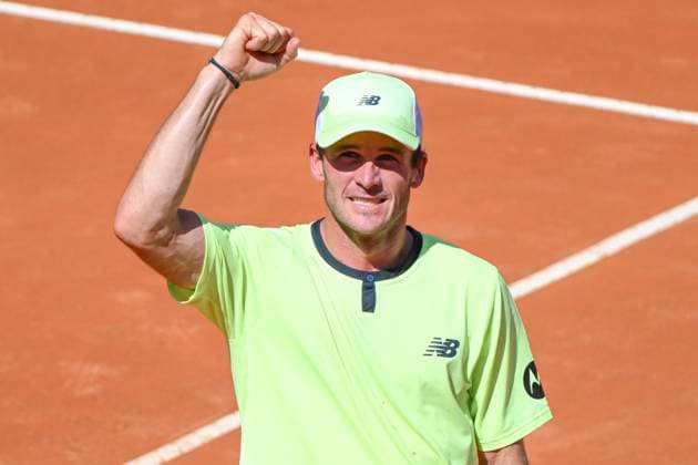 Tommy Paul of United States celebrates at the end of the match against Hubert Hurkacz of Poland at the Internazionali BNL d Italia 2024 tennis tournament at Foro Italico in Rome, Italy on May 16, 2024. Tommy Paul defeated Hubert Hurkacz 7-5, 3-6, 6-3. antoniettaxbaldassarre