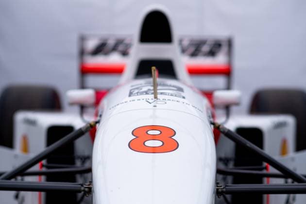 McLaren MP4 8 from 1993, former driver Ayrton Senna Brazil , privately owned by Sebastian Vettel Germany, racing driver , with starting number 08 on display in the paddock Imola, ITA, Formula 1 World Championship, Grand Prix Emilia Romagna Imola, Autodromo Enzo e Dino Ferrari, Media Day, 16 05 2024 ITA, Formula 1 World Championship, Grand Prix Emilia Romagna Imola, Autodromo Enzo e Dino Ferrari, Media Day, 16 05 2024 Imola Copyright: xEibner-Pressefoto Memmlerx EP_MMR