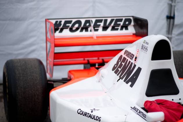McLaren MP4 8 from 1993, former driver Ayrton Senna Brazil , privately owned by Sebastian Vettel Germany, racing driver , with Forever Senna lettering on display in the paddock Imola, ITA, Formula 1 World Championship, Grand Prix Emilia Romagna Imola, Autodromo Enzo e Dino Ferrari, Media Day, 16 05 2024 ITA, Formula 1 World Championship, Grand Prix Emilia Romagna Imola, Autodromo Enzo e Dino Ferrari, Media Day, 16 05 2024 Imola Copyright: xEibner-Pressefoto Memmlerx EP_MMR