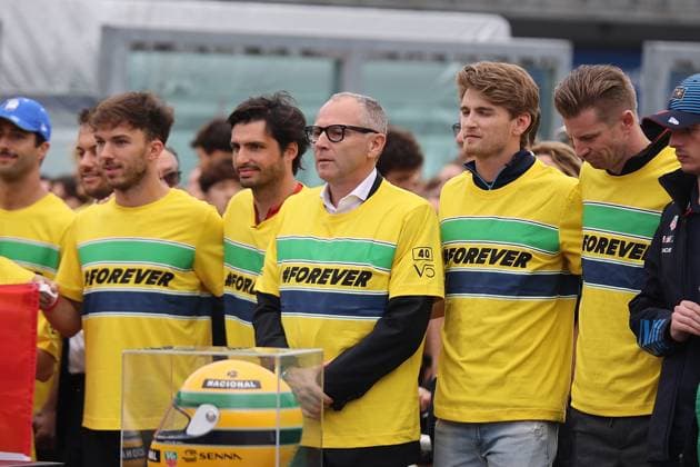 16 05 2024, Autodromo Enzo e Dino Ferrari, Imola, Formula 1 Grand Prix Emilia Romagna 2024 ,in the picture Sebastian Vettel races around the track with all Formula 1, Formula 2 and Formula 3 drivers, in memory of the fatal accidents of Ayrton Senna and Roland Ratzenberger Pierre Gasly FRA , Alpine F1 Team, Carlos Sainz Jr ESP , Scuderia Ferrari HP Stefano Domenicali, Logan Sargeant USA , Williams Racing, Nico Hülkenberg DEU , Haas F1 Team, Defodi 506 20240516 hbr 2565 Defodi-506