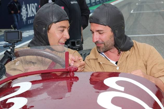 RUSSELL George (gbr), driving the 100-year-old Mercedes race car, GLOCK Timo, former F1 driver, portrait the Formula 1 MSC Cruises Gran Premio del Made in Italy e Dell™Emilia-Romagne 2024, 7th round of the 2024 Formula One World Championship, WM, Weltmeisterschaft from May 17 to 19, 2024 on the Autodromo Enzo e Dino Ferrari, in Imola, Italy - F1 - EMILIA-ROMAGNA GRAND PRIX 2024 DPPI Panoramic 240516_R07_EMR_DP_1Q0A7589