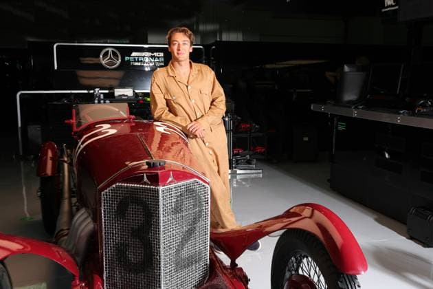 RUSSELL George (gbr), driving the 100-year-old Mercedes race car, garage, box, the Formula 1 MSC Cruises Gran Premio del Made in Italy e Dell™Emilia-Romagne 2024, 7th round of the 2024 Formula One World Championship, WM, Weltmeisterschaft from May 17 to 19, 2024 on the Autodromo Enzo e Dino Ferrari, in Imola, Italy - F1 - EMILIA-ROMAGNA GRAND PRIX 2024 DPPI Panoramic 240516_R07_EMR_DP_1Q0A7902