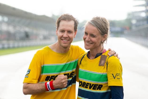 Sebastian Vettel Germany, racing driver , Britta Roeske Press spokeswoman at the Forever Senna memorial run for Ayrton Senna Brazil , ITA, Formula 1 World Championship, Grand Prix Emilia Romagna Imola, Autodromo Enzo e Dino Ferrari, Media Day, 16 05 2024 ITA, Formula 1 World Championship, Grand Prix Emilia Romagna Imola, Autodromo Enzo e Dino Ferrari, Media Day, 16 05 2024 Imola Copyright: xEibner-Pressefoto Memmlerx EP_MMR