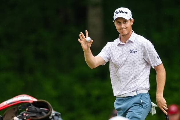 240516 Tim Widing of Sweden celebrates during the first round of the 2024 PGA Championship Golf Tournament on May 16, 2024 in Louisville Photo Petter Arvidson BILDBYRAN kod PA PA0809 golf pga championship 1 bbeng jubel  Copyright: PETTERxARVIDSON BB240516PA115