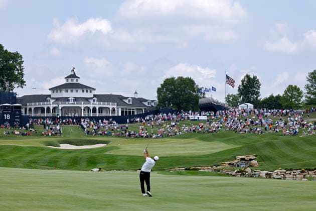 LOUISVILLE, KY - MAY 16: Ryan Fox (NZL) plays a shot at the 18th hole during the first round of the 2024 PGA, Golf Herren Championship at Valhalla Golf Club on May 16, 2024 in Louisville, Kentucky. (Photo by Joe Robbins Icon Sportswire) GOLF: MAY 16 PGA Championship EDITORIAL USE ONLY Icon573240516065