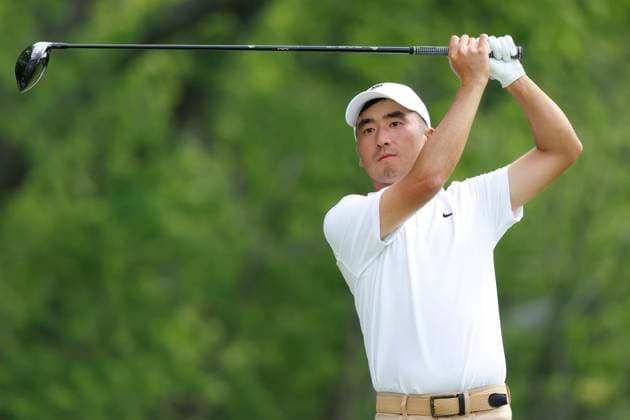 LOUISVILLE, KY - MAY 16: Doug Ghim hold his follow through as he watches his tee shot on No. 5 during the first round of the PGA, Golf Herren Championship, May 16, 2024, at Valhalla Golf Club in Louisville, Kentucky.(Photo by Matthew Maxey Icon Sportswire) GOLF: MAY 16 PGA Championship EDITORIAL USE ONLY Icon240516018