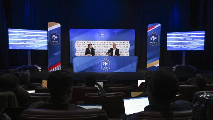 EURO 2024, Frankreich, Nationaltrainer Deschamps verkündet EM-Kader in Paris ConfÃ rence de presse de Didier Deschamps pour l™annonce de la liste des Bleus sÃ lectionnÃ s Ã l™Euro 2024. FOOTBALL : Conference de presse de Didier Deschamps pour l annonce de la liste des Bleus selectionnes a l Euro 2024 - 16 05 2024 MichaelBaucher Panoramic 