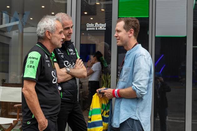 F1 GP Imola Italy Thursday, 16 05 2024 Beat Zehnder in conversation with Sebastian Vettel F1 GP Imola Italy Thursday, 16 05 2024 Copyright: xBEAUTIFULxSPORTS Erlhofx