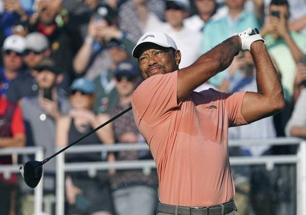Golf: PGA, Golf Herren Championship Tiger Woods hits off the 10th tee during the first round of the PGA Championship golf tournament at Valhalla Golf Club in Louisville, Kentucky, on May 16, 2024.  A14AA0002846164P