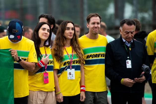 Bianca Senna Brazil , Sebastian Vettel Germany, Racing driver at the Forever Senna memorial run for Ayrton Senna Brazil , ITA, Formula 1 World Championship, Grand Prix Emilia Romagna Imola, Autodromo Enzo e Dino Ferrari, Media Day, 16 05 2024 ITA, Formula 1 World Championship, Grand Prix Emilia Romagna Imola, Autodromo Enzo e Dino Ferrari, Media Day, 16 05 2024 Imola Copyright: xEibner-Pressefoto Memmlerx EP_MMR
