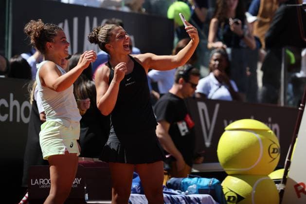 Rome, Italy 17.05.2024: Caroline Dolehide USA - Desirae Krawczyk USA vs Sara Errani ITA Jasmine Paolini ITA during Internazionali BNL 2024 WomenÃ¢& x80;& x99;s WTA, Tennis Damen 1000 Open tennis tournament in Rome Center Court.  Copyright: xMarcoxIacobucci IPAxSportx xipa-x xx IPA_46180691 IPA_Agency_IPA46180691