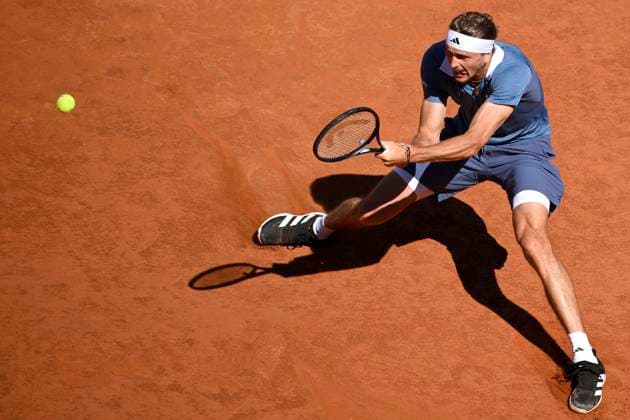 Alexander Zverev of Germany in action during the semifinal match against Alejandro Tabilo of Chile at the Internazionali BNL d Italia 2024 tennis tournament at Foro Italico in Rome, Italy on May 17, 2024. antoniettaxbaldassarre