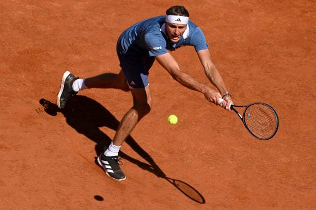 Alexander Zverev of Germany in action during the semifinal match against Alejandro Tabilo of Chile at the Internazionali BNL d Italia 2024 tennis tournament at Foro Italico in Rome, Italy on May 17, 2024. antoniettaxbaldassarre