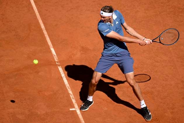 Alexander Zverev of Germany in action during the semifinal match against Alejandro Tabilo of Chile at the Internazionali BNL d Italia 2024 tennis tournament at Foro Italico in Rome, Italy on May 17, 2024. antoniettaxbaldassarre