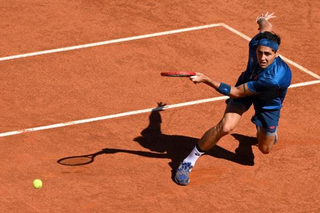 Alejandro Tabilo of Chile in action during the semifinal match against Alexander Zverev of Germany at the Internazionali BNL d Italia 2024 tennis tournament at Foro Italico in Rome, Italy on May 17, 2024. antoniettaxbaldassarre