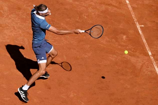 Alexander Zverev of Germany in action during the semifinal match against Alejandro Tabilo of Chile at the Internazionali BNL d Italia 2024 tennis tournament at Foro Italico in Rome, Italy on May 17, 2024. antoniettaxbaldassarre