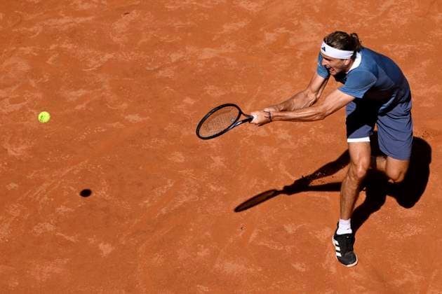 Alexander Zverev of Germany in action during the semifinal match against Alejandro Tabilo of Chile at the Internazionali BNL d Italia 2024 tennis tournament at Foro Italico in Rome, Italy on May 17, 2024. antoniettaxbaldassarre