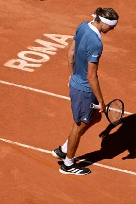 Alexander Zverev of Germany looks dejected during the semifinal match against Alejandro Tabilo of Chile at the Internazionali BNL d Italia 2024 tennis tournament at Foro Italico in Rome, Italy on May 17, 2024. antoniettaxbaldassarre