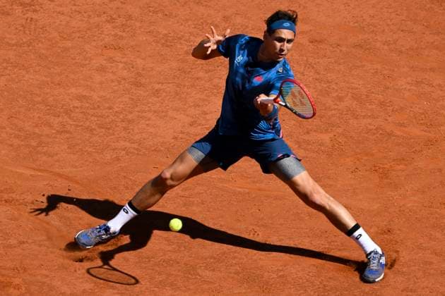 Alejandro Tabilo of Chile in action during the semifinal match against Alexander Zverev of Germany at the Internazionali BNL d Italia 2024 tennis tournament at Foro Italico in Rome, Italy on May 17, 2024. antoniettaxbaldassarre