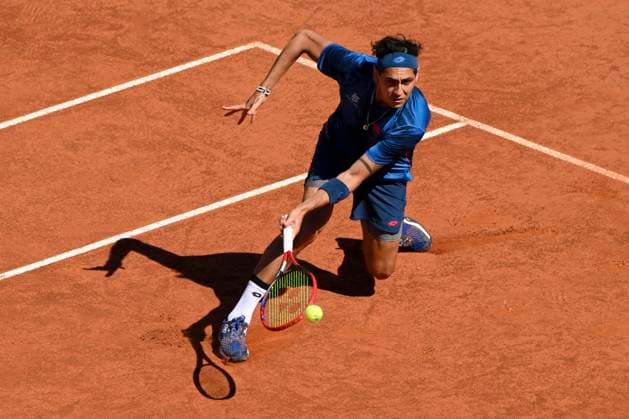 Alejandro Tabilo of Chile in action during the semifinal match against Alexander Zverev of Germany at the Internazionali BNL d Italia 2024 tennis tournament at Foro Italico in Rome, Italy on May 17, 2024. antoniettaxbaldassarre