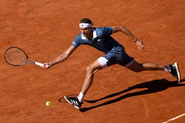 Alexander Zverev of Germany in action during the semifinal match against Alejandro Tabilo of Chile at the Internazionali BNL d Italia 2024 tennis tournament at Foro Italico in Rome, Italy on May 17, 2024. antoniettaxbaldassarre