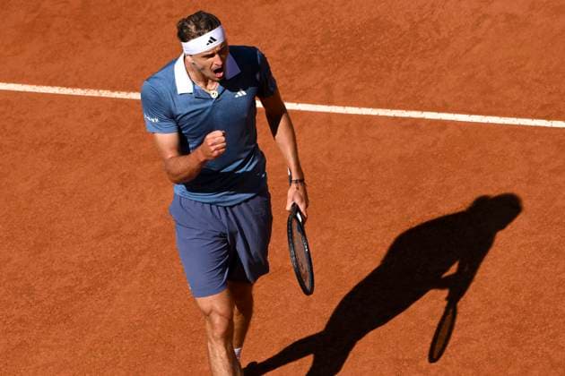 Alexander Zverev of Germany celebrates during the semifinal match against Alejandro Tabilo of Chile at the Internazionali BNL d Italia 2024 tennis tournament at Foro Italico in Rome, Italy on May 17, 2024. antoniettaxbaldassarre