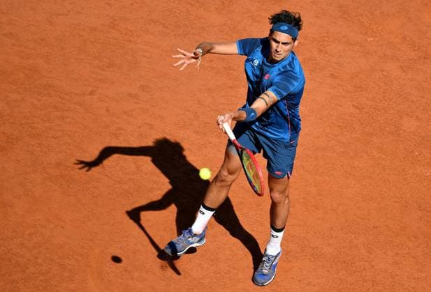 May 17, 2024, Rome: Alejandro Tabilo of Chile in action during his men s singles semi final match against Alexander Zverev of Germany (not pictured) at the Italian Open tennis tournament in Rome, Italy, 17 May 2024. ANSA ETTORE FERRARI Italian Open tennis tournament  - ZUMAa110 20240517_zaf_a110_060 Copyright: xEttorexFerrarix