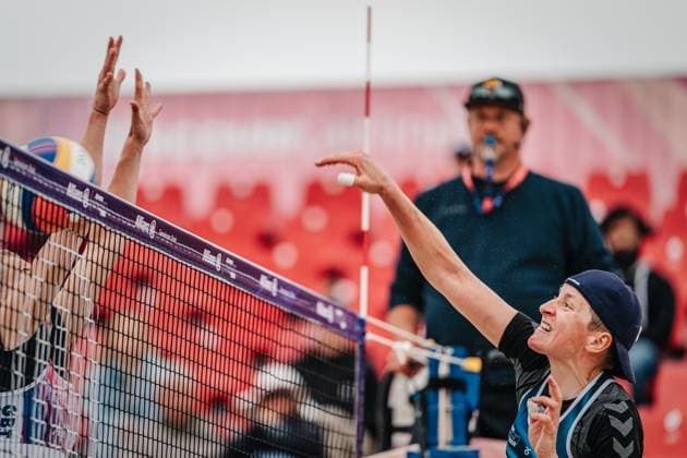 Beach volleyball women German Beach Tour 2024 Tourstop Düsseldorf 17 05 2024 Melanie Gernert on the attack City Sports venue Federal state Germany