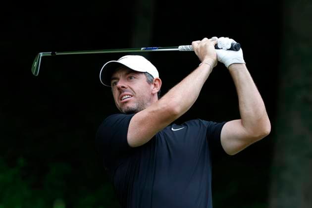 LOUISVILLE, KY - MAY 17: Rory McIlroy watches his shot during the second round of the PGA, Golf Herren Championship, May 17, 2024, at Valhalla Golf Club in Louisville, Kentucky.(Photo by Matthew Maxey Icon Sportswire) GOLF: MAY 17 PGA Championship EDITORIAL USE ONLY Icon240517059