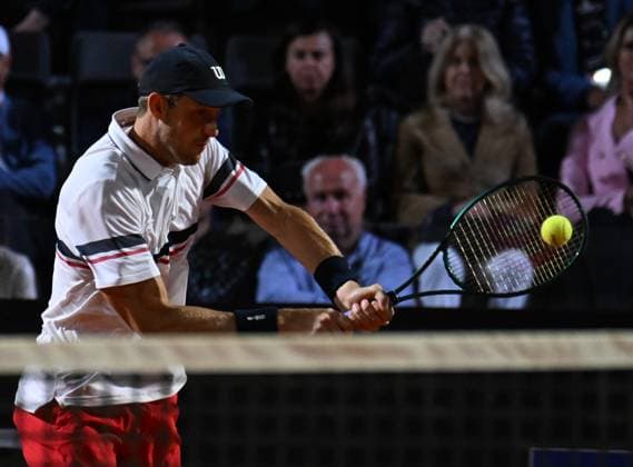(240518) -- ROME, May 18, 2024 -- Nicolas Jarry hits a return during the men s singles semifinal match between Nicolas Jarry of Chile and Tommy Paul of the United States at the Italian Open in Rome, Italy, May 17, 2024. (Photo by Xinhua) (SP)ITALY-ROME-TENNIS ATP, Tennis Herren ITALIAN OPEN-SEMIFINAL AlbertoxLingria 