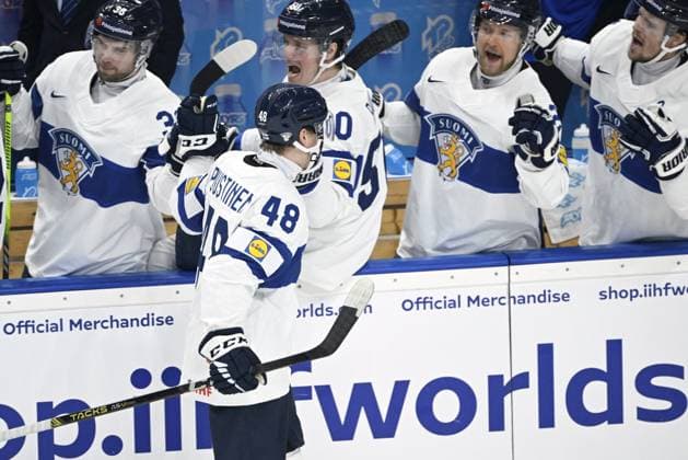 Valtteri Puustinen of Finland celebrates his 0-2 goal during the 2024 IIHF Ice hockey, Eishockey World Championships preliminary round group A match between Finland and Canada in Prague on May 18, 2024. Prague Czechia LKFTJK20240518173412KLBR  Copyright: xEmmixKorhonenx LKFTJK20240518173412KLBR