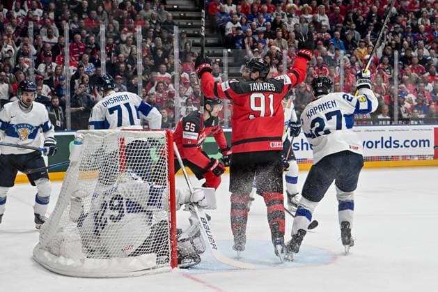 PRAGUE, CZECH REPUBLIC MAY 18 John Tavares of Canada celebrate a goal during the preliminary round match between Canada and Finland at Prague Arena on May 18, 2024 in Prague, Czech Republic Prague Prague Arena Czech Republic Copyright: xJustPictures.ch AndreaxBrancax jp-en-EuSpIm-AB_18052024_AAB_3862