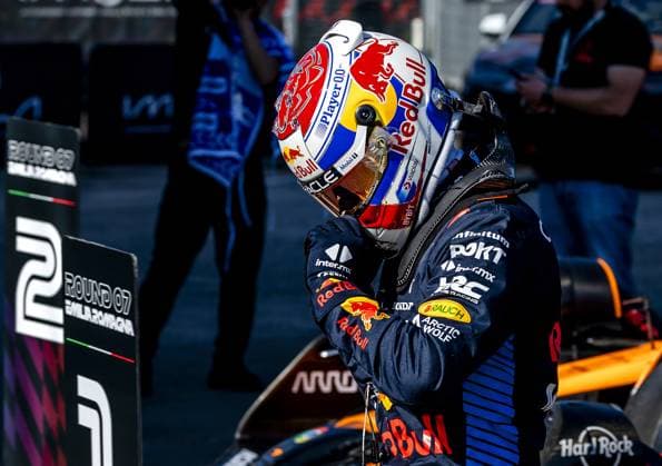 IMOLA - Max Verstappen (Red Bull Racing) cheers on the circuit after qualifying for the Italian Grand Prix in the run-up to the Emilia-Romagna Grand Prix. ANP REMKO DE WAAL xVIxANPxSportx xxANPxIVx 498830132 originalFilename: 498830132.jpg