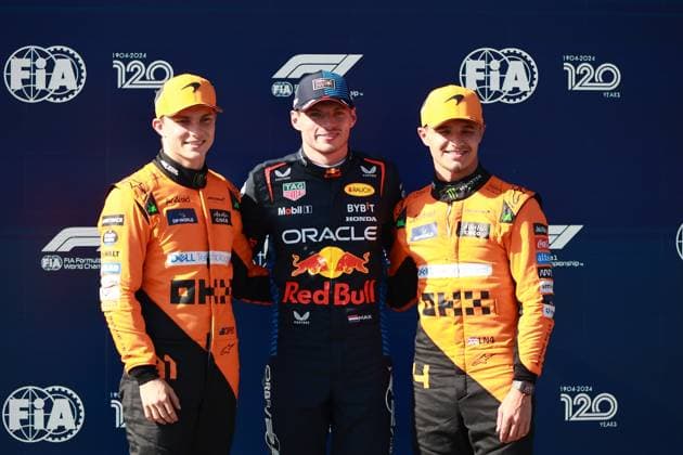 Formula 1 Grand Prix Emilia Romagna 2024 18 05 2024, Autodromo Enzo e Dino Ferrari, Imola, Formula 1 Grand Prix Emilia Romagna 2024 ,in the picture pole position for Max Verstappen NLD , Oracle Red Bull Racing, 2 starting position for Oscar Piastri AUS , McLaren F1 Team, 3 starting position for Lando Norris GBR , McLaren F1 Team nordphotoxGmbHx xBratic nph00250