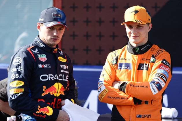 F1 Emilia-Romagna Grand Prix 2024 Qualifying Max Verstappen of Red Bull Racing and Oscar Piastri of McLaren after qualifying ahead of the Formula 1 Emilia-Romagna Grand Prix at Autodromo Enzo e Dino Ferrari in Imola, Italy on May 18, 2024. Imola Italy  Copyright: xJakubxPorzyckix originalFilename:porzycki-f1emilia240518_npkl4.jpg