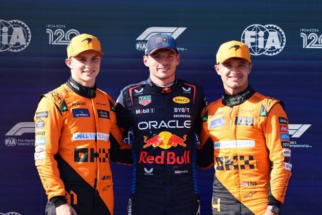 81 Oscar Piastri McLaren Formula 1 Team, 81 , 1 Max Verstappen Oracle Red Bull Racing, 01 , 4 Lando Norris McLaren Formula 1 Team, 04 , Qualifying, ITA, Formula 1 World Championship, Grand Prix Emilia Romagna Imola, Autodromo Enzo e Dino Ferrari, Media Day, 18 05 2024 ITA, Formula 1 World Championship, Grand Prix Emilia Romagna Imola, Autodromo Enzo e Dino Ferrari, Media Day, 18 05 2024 Imola Copyright: xEibner-Pressefoto AnnikaxGrafx EP_AGF