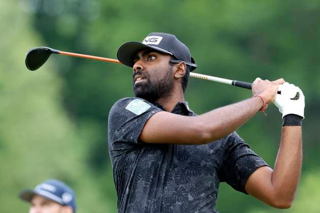 LOUISVILLE, KY - MAY 18: Sahith Theegala during the third round of the PGA, Golf Herren Championship, May 18, 2024, at Valhalla Golf Club in Louisville, Kentucky.(Photo by Matthew Maxey Icon Sportswire) GOLF: MAY 18 PGA Championship EDITORIAL USE ONLY Icon240518026