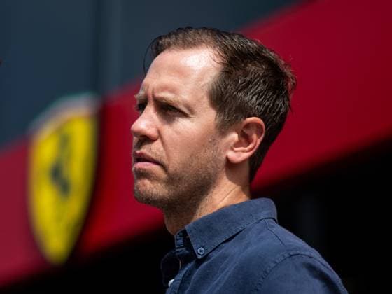 Sebastian Vettel Germany, Racing driver in front of Ferrari logo, ITA, Formula 1 World Championship, Grand Prix Emilia Romagna Imola, Autodromo Enzo e Dino Ferrari, Arrival of the drivers, Raceday, 19 05 2024 ITA, Formula 1 World Championship, Grand Prix Emilia Romagna Imola, Autodromo Enzo e Dino Ferrari, Arrival of the drivers, Raceday, 19 05 2024 Imola Copyright: xEibner-Pressefoto Memmlerx EP_MMR