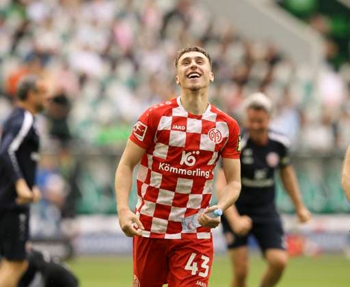 Photo Cheering after the final whistle at Brajan GRUDA Mainz Football 1 Bundesliga on Sat 18 05 2024 VfL Wolfsburg Mainz 1 3
