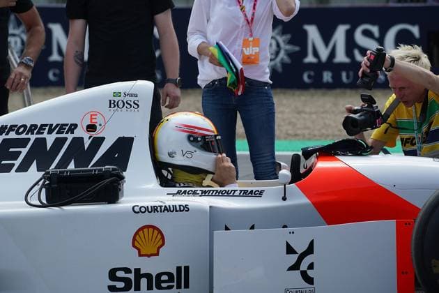 Formula 1 Grand Prix Emilia Romagna 2024 19 05 2024, Autodromo Enzo e Dino Ferrari, Imola, Formula 1 Grand Prix Emilia Romagna 2024 ,in the picture Sebastian Vettel drives around the Imola circuit in Ayrton Sennas last winning car nordphotoxGmbHx xBratic nph00250