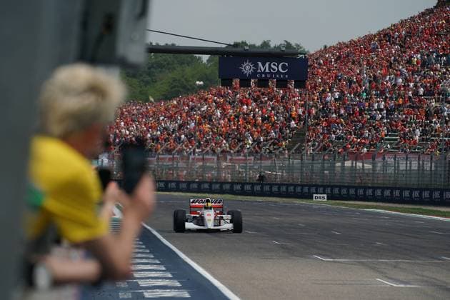 Formula 1 Grand Prix Emilia Romagna 2024 19 05 2024, Autodromo Enzo e Dino Ferrari, Imola, Formula 1 Grand Prix Emilia Romagna 2024 ,in the picture Sebastian Vettel drives around the Imola circuit in Ayrton Sennas last winning car nordphotoxGmbHx xBratic nph00250