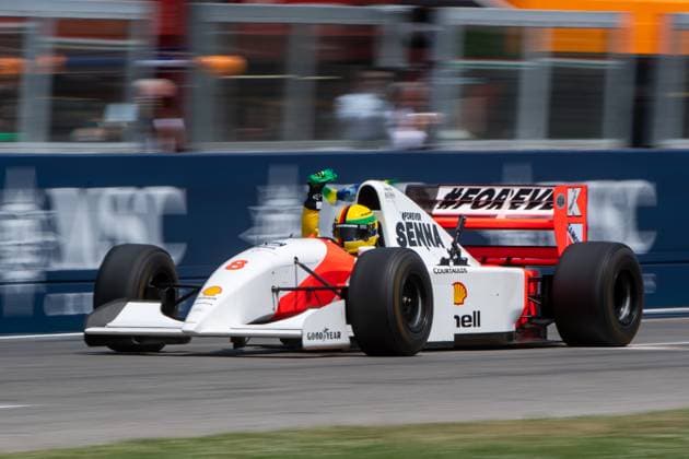 Sebastian Vettel Germany, racing driver drives demo laps in the 1993 McLaren MP 4 8 in memory of Ayrton Senna, who died in 1994 Brazil , ITA, Formula 1 World Championship, Grand Prix Emilia Romagna Imola, Autodromo Enzo e Dino Ferrari, Race, 19 05 2024 ITA, Formula 1 World Championship, Grand Prix Emilia Romagna Imola, Autodromo Enzo e Dino Ferrari, Race, 19 05 2024 Imola Copyright: xEibner-Pressefoto Memmlerx EP_MMR