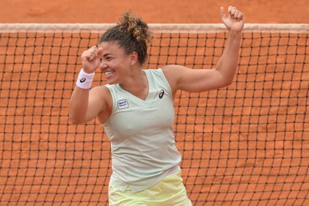 Jasmine Paolini of Italy celebrates at the end the doubles final match against Coco Gauff of United States and Erin Routliffe of New Zeland at the Internazionali BNL d Italia 2024 tennis tournament at Foro Italico in Rome, Italy on May 19th, 2024. antoniettaxbaldassarre