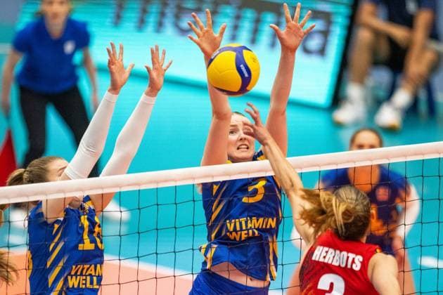 240519 Vilma Julevik and Linda Andersson of Sweden during the European Golden League between Sweden and Belgium on May 19, 2024 in Lund Photo Avdo Bilkanovic BILDBYRAN COP 115 AB0272 volleyball volleyball european golden league sverige belgium sweden dam bbeng  Copyright: AVDOxBILKANOVIC BB240519AB076