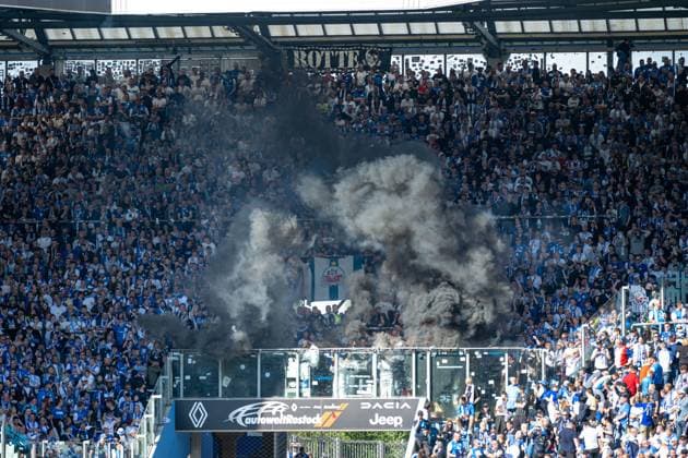 Rostock, Germany 19 May 2024 2 BL 2023 2024 FC Hansa Rostock vs SC Paderborn In the picture the fans set off smoke bombs in the Ostseestadion DFL regulations prohibit any use of photographs as image sequences and or quasi video Copyright: xFotostandx xVoelkerx