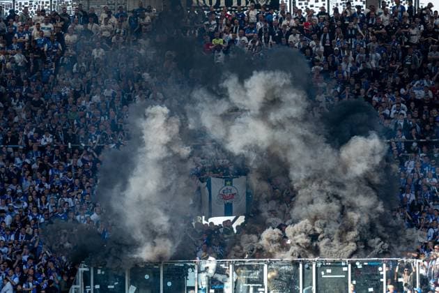 Rostock, Germany 19 May 2024 2 BL 2023 2024 FC Hansa Rostock vs SC Paderborn In the picture black smoke in the Ostseestadion on the stands DFL regulations prohibit any use of photographs as image sequences and or quasi video Copyright: xFotostandx xVoelkerx