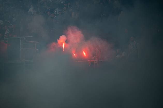Rostock, Germany 19 May 2024 2 BL 2023 2024 FC Hansa Rostock vs SC Paderborn In the picture Pyro and black smoke on the south stand DFL regulations prohibit any use of photographs as image sequences and or quasi video Copyright: xFotostandx xVoelkerx