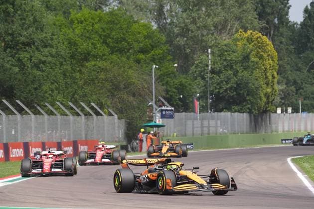 Formula 1 Grand Prix Emilia Romagna 2024 19 05 2024, Autodromo Enzo e Dino Ferrari, Imola, Formula 1 Grand Prix Emilia Romagna 2024 ,in the picture Lando Norris GBR , McLaren F1 Team, Charles Leclerc MCO , Scuderia Ferrari HP, Carlos Sainz Jr ESP , Scuderia Ferrari HP, Oscar Piastri AUS , McLaren F1 Team nordphotoxGmbHx xBratic nph00250