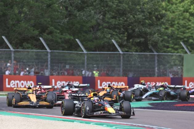 Max Verstappen of the Netherlands and Oracle Red Bull Racing in action, Race, F1 Emilia Romagna Grand Prix 2024, Autodromo Enzo e Dino Ferrari on May 19, 2024 in Imola, Italy Photo by Diogo Cardoso DeFodi Images Max Verstappen of the Netherlands and Oracle Red Bull Racing leads the field on the first lap, Race, F1 Emilia Romagna Grand Prix 2024, Autodromo Enzo e Dino Ferrari on May 19, 2024 in Imola, Italy Photo by Diogo Cardoso DeFodi Images Defodi 645 f1imo20240518 3755 Defodi-645