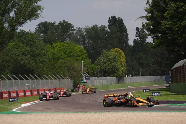 Formula 1 Grand Prix Emilia Romagna 2024 19 05 2024, Autodromo Enzo e Dino Ferrari, Imola, Formula 1 Grand Prix Emilia Romagna 2024 ,in the picture Lando Norris GBR , McLaren F1 Team, Charles Leclerc MCO , Scuderia Ferrari HP, Carlos Sainz Jr ESP , Scuderia Ferrari HP, Oscar Piastri AUS , McLaren F1 Team nordphotoxGmbHx xBratic nph00250